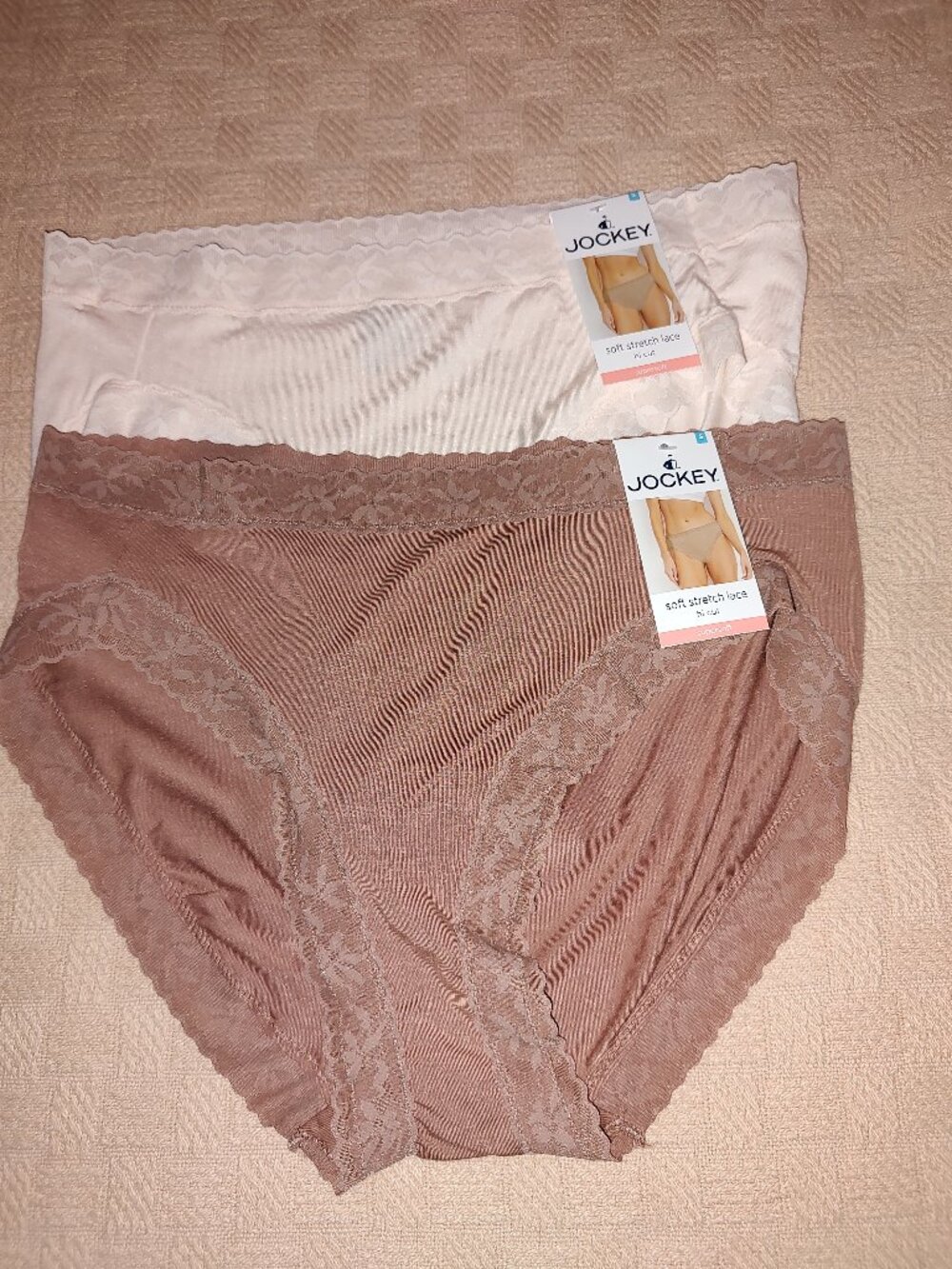 JOCKEY PANTIES STRETCH HI CUT MODAL BLEND LACE TRIM BLUSH AND COCO SZ SMALL (5)